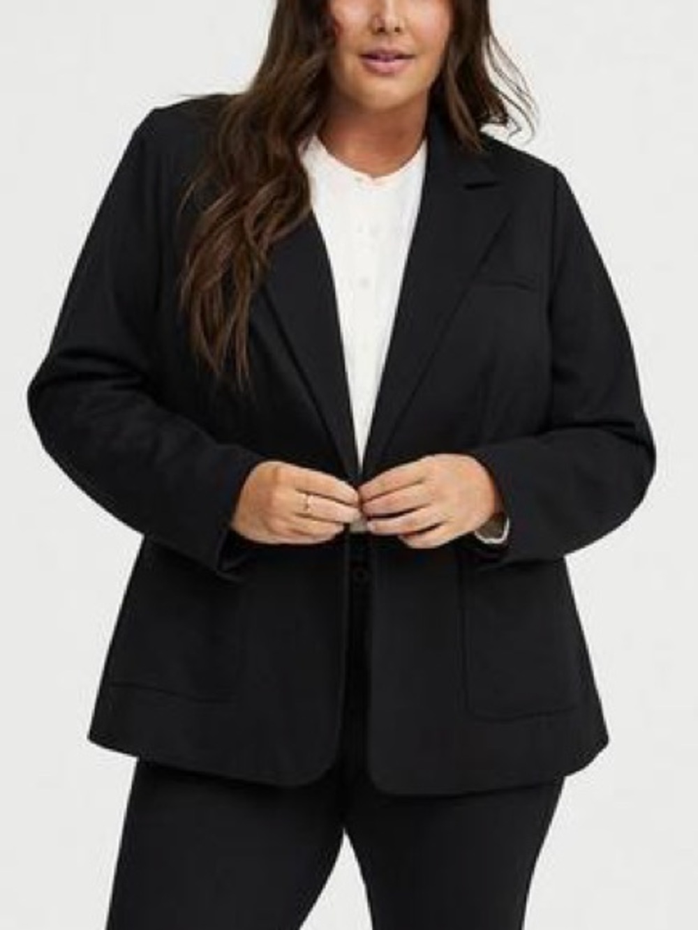 Torrid | Black Luxe Ponte One-Button Long-Sleeve Blazer with Collar Sz 5X